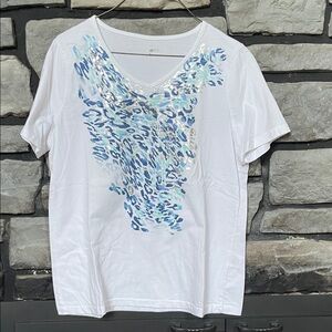 White and Blue Patterned Women's Top